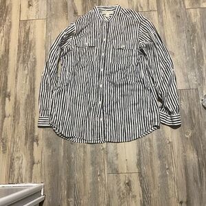 Michael Kors Black and White Striped Button Down Shirt